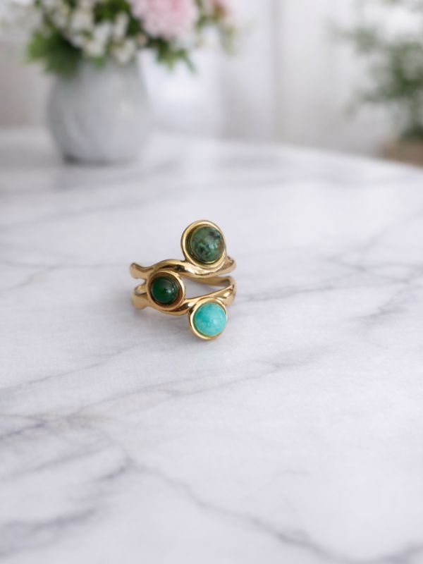 Bague Turquoise africaine + Amazonite + Agate 