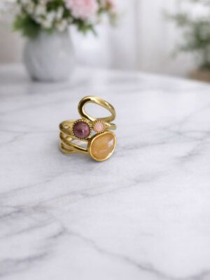 Bague Rosélia améthyste, quartz rose et jade jaune.