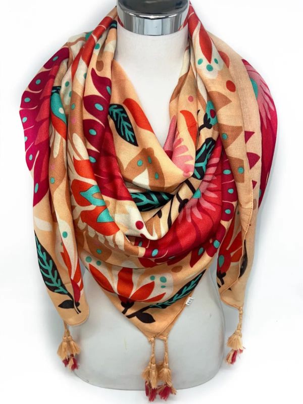 Design sans titre (15) Foulard Bohème Floral orange