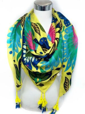 Design sans titre (16) Foulard Bohème Floral vert pomme