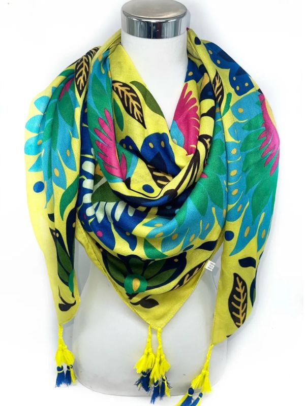 Design sans titre (16) Foulard Bohème Floral vert pomme