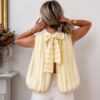 Design sans titre (4) Blouse dos noué rayée beige & blanc