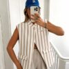 Design sans titre (5) Gilet sans manches rayé chic