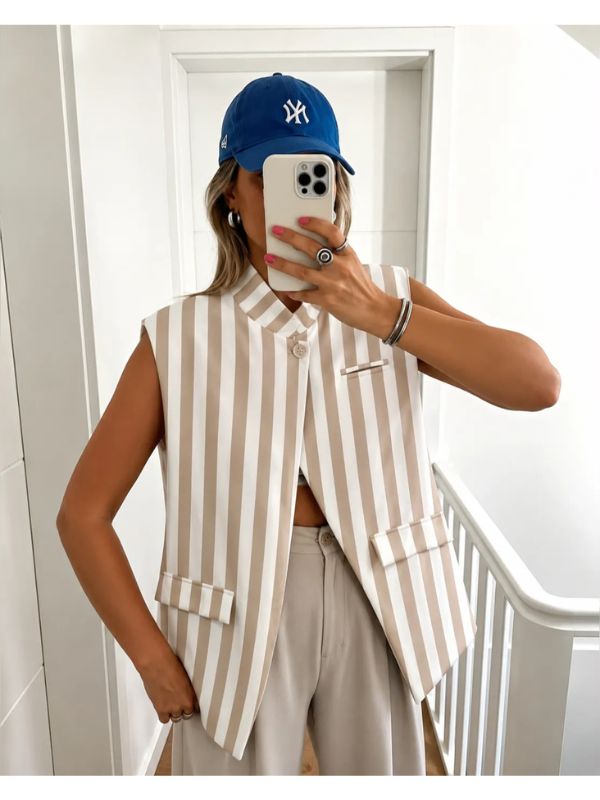 Design sans titre (5) Gilet sans manches rayé chic