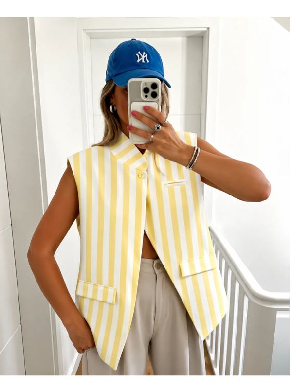 Design sans titre (6) Gilet sans manches rayé chic