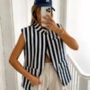 Design sans titre (7) Gilet sans manches rayé chic
