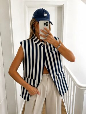 Design sans titre (7) Gilet sans manches rayé chic