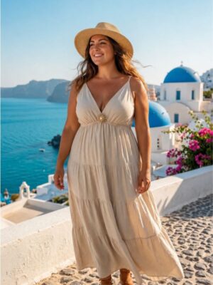 Robe longue fluide beige 36 au 48